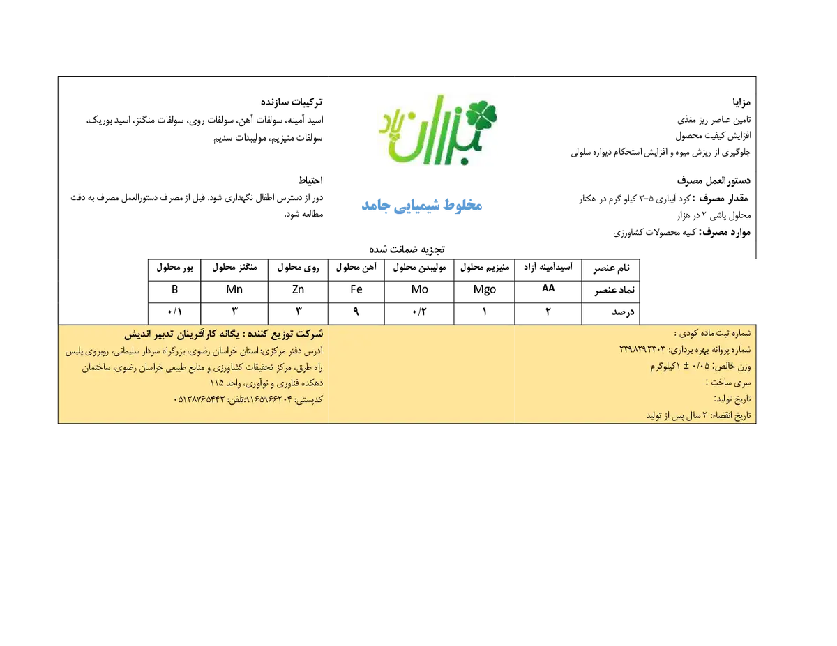 کود جامد - ریز مغذی بذران پاد