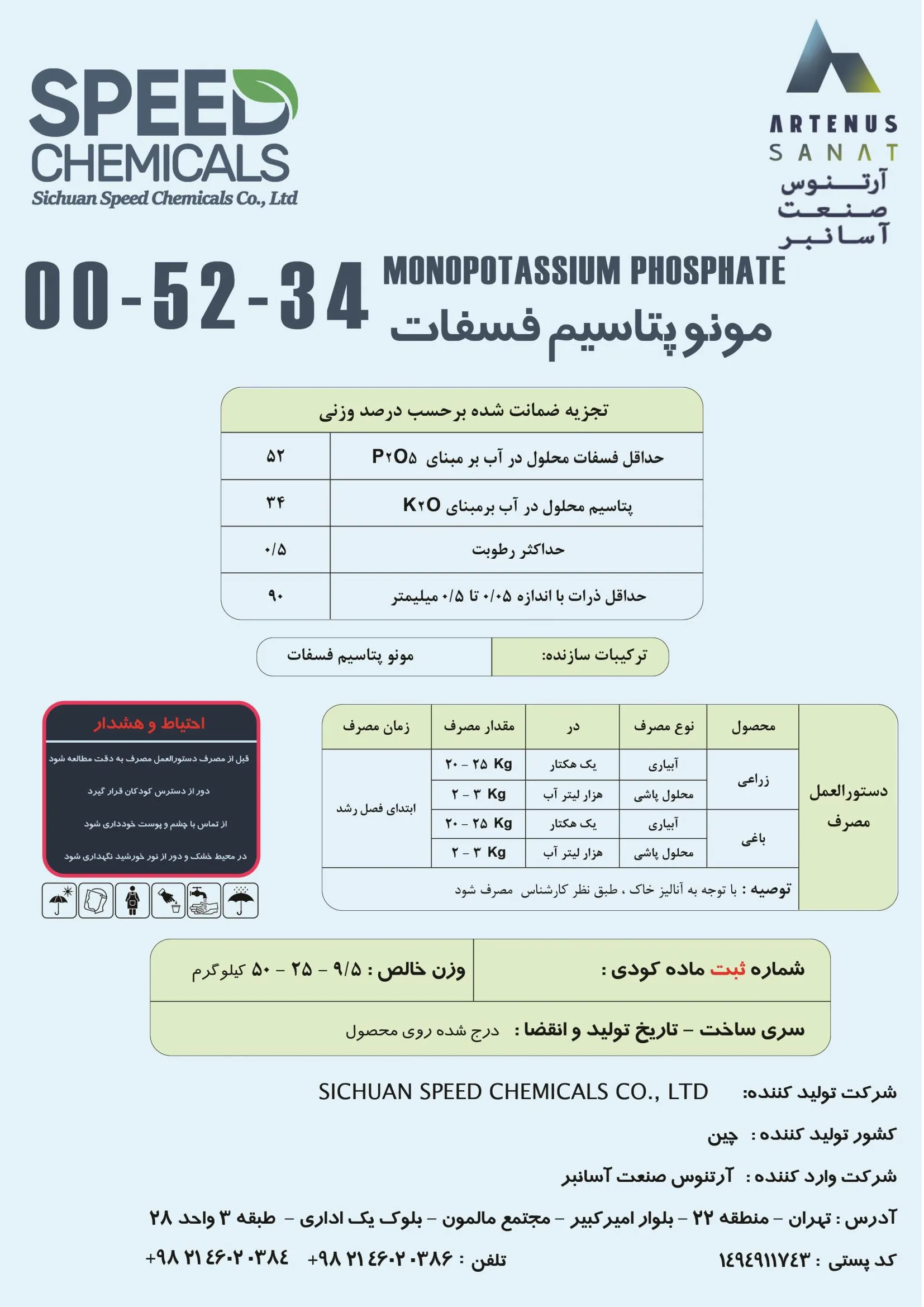 مونو پتاسیم فسفات سیچوان سپید چمیکالس کو., ال تی دی