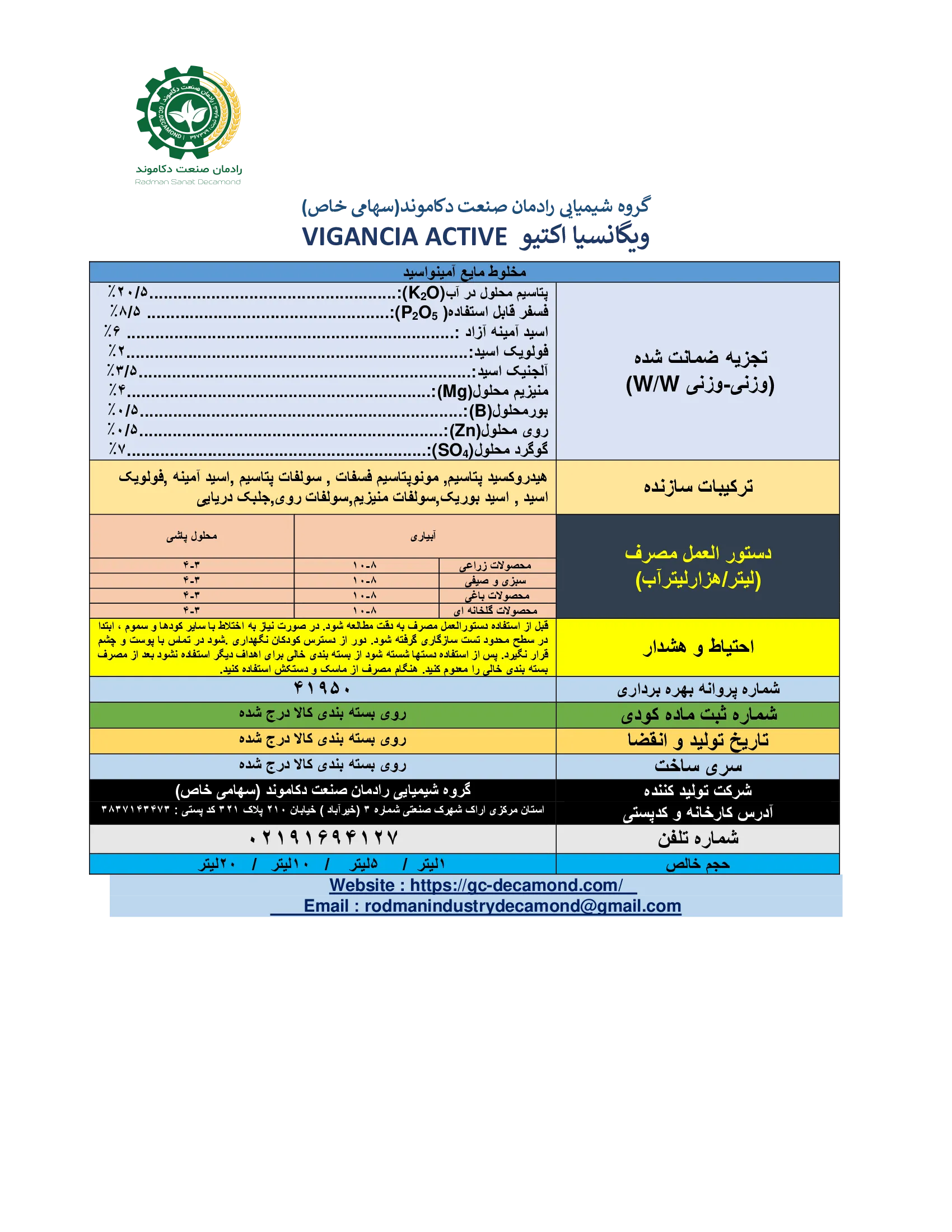 کود مایع حاوی اسیدآمینه ویگانکیا اکتیو