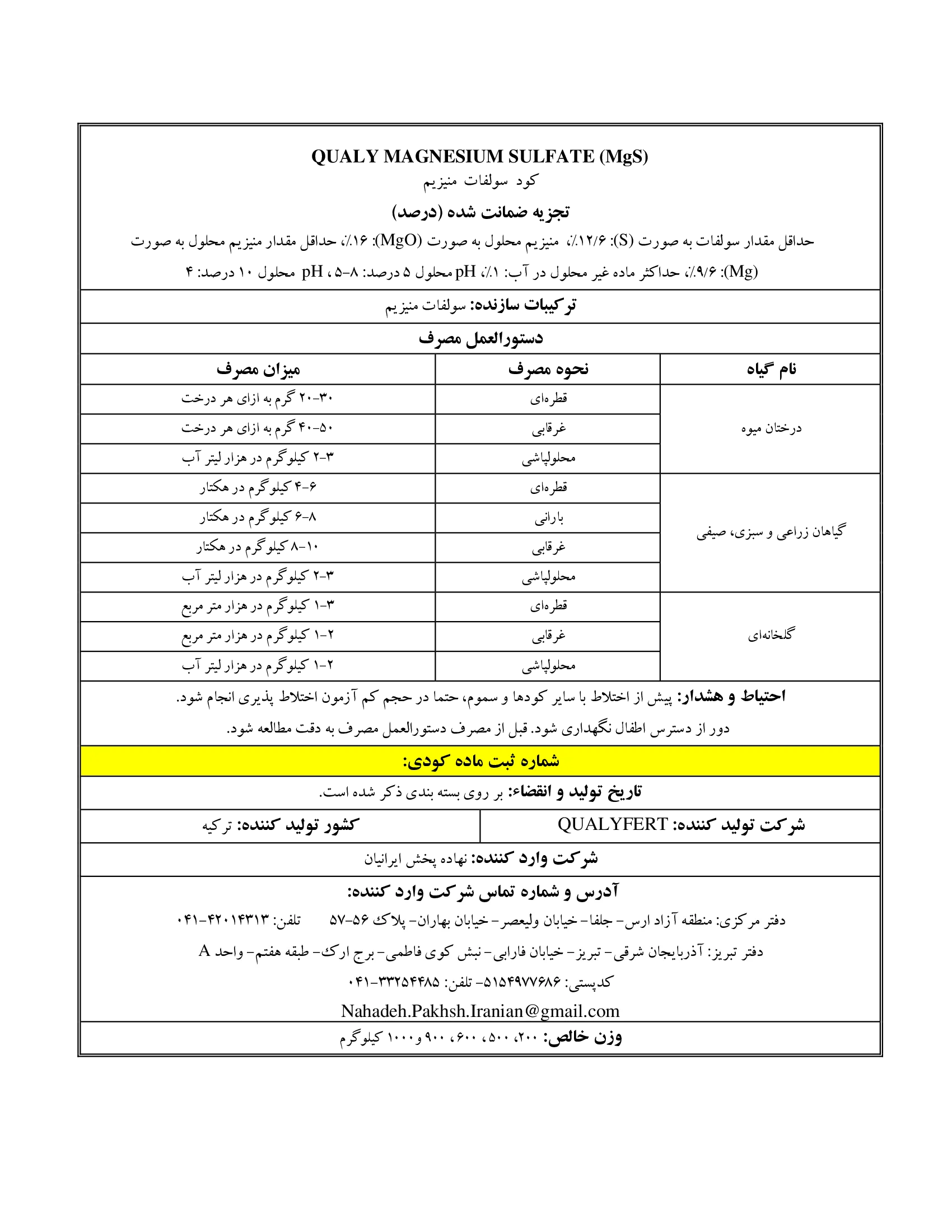 سولفات منیزیم قوالی