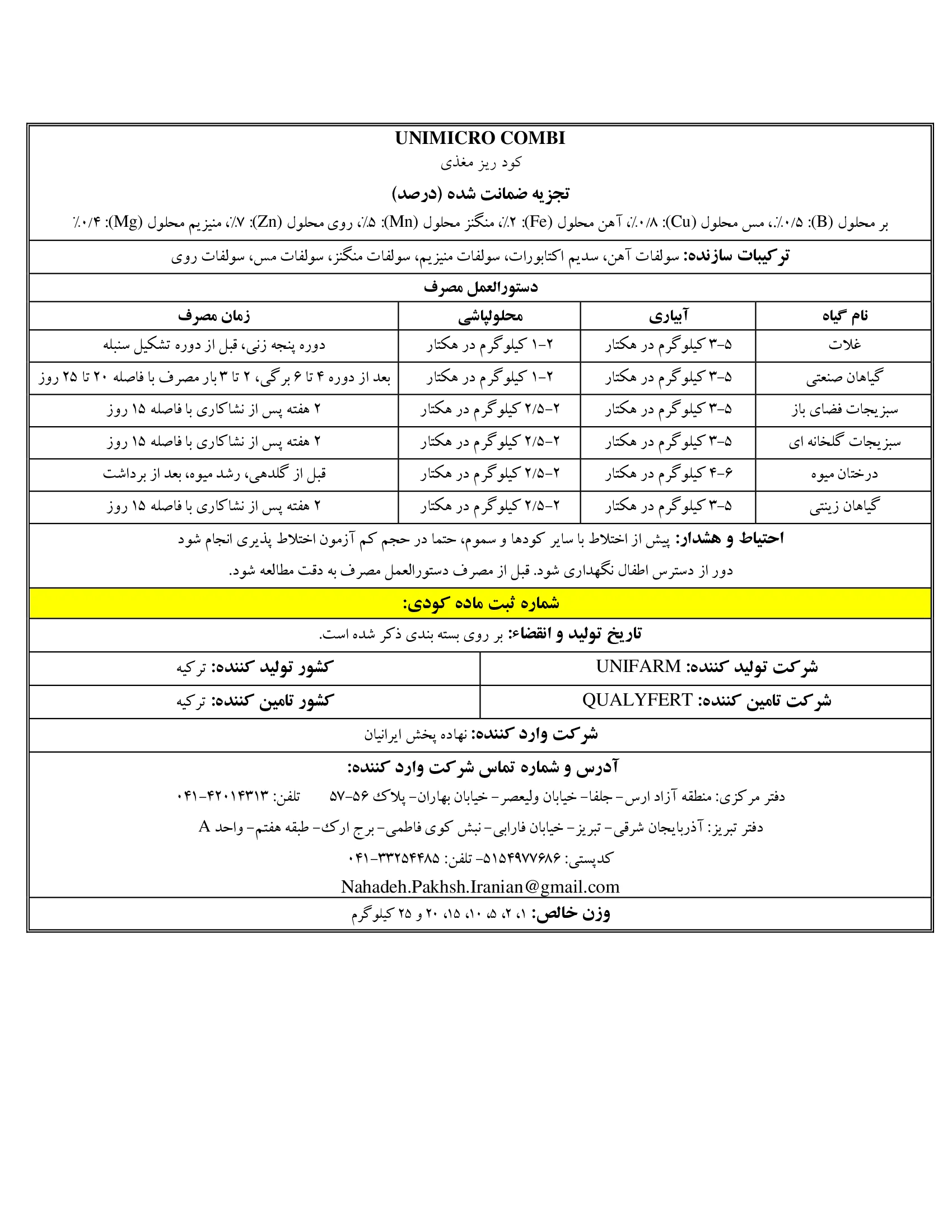 کود جامد- ریزمغذی ونیمیکرو کومبی
