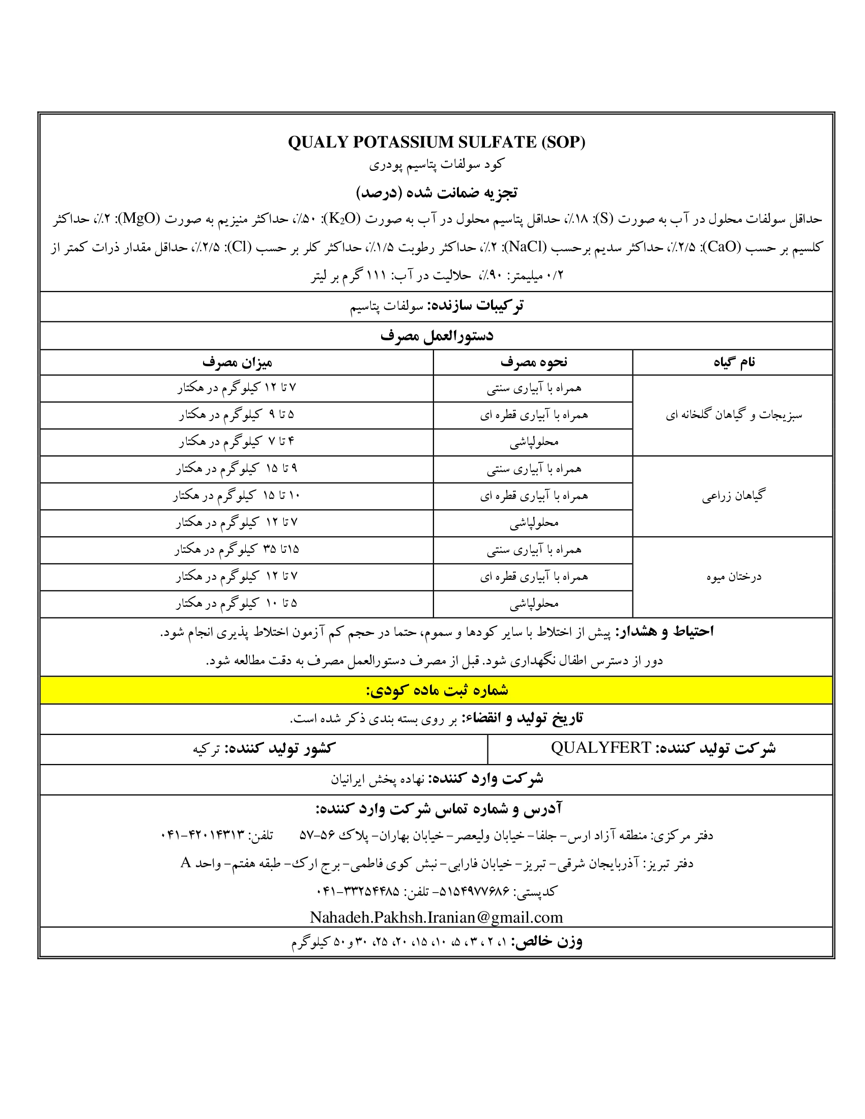 سولفات پتاسیم قوالی
