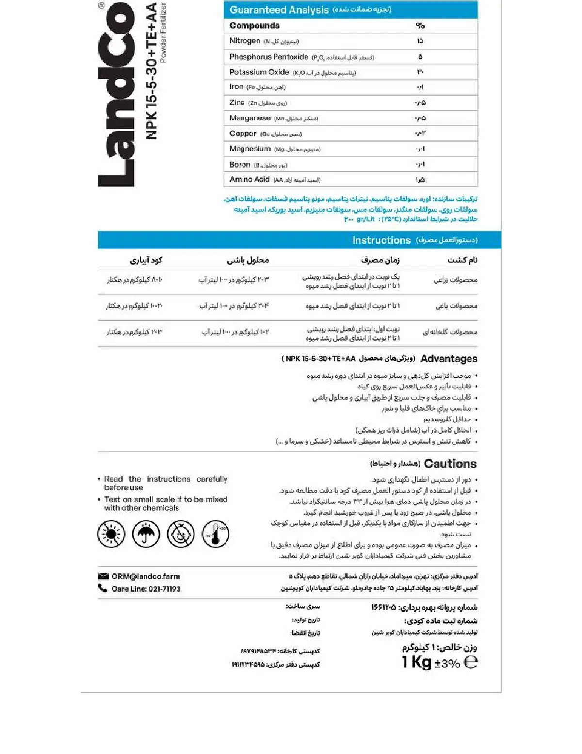 کود جامد ان پی کی 15-5-30+ ریز‌مغذی لندکو