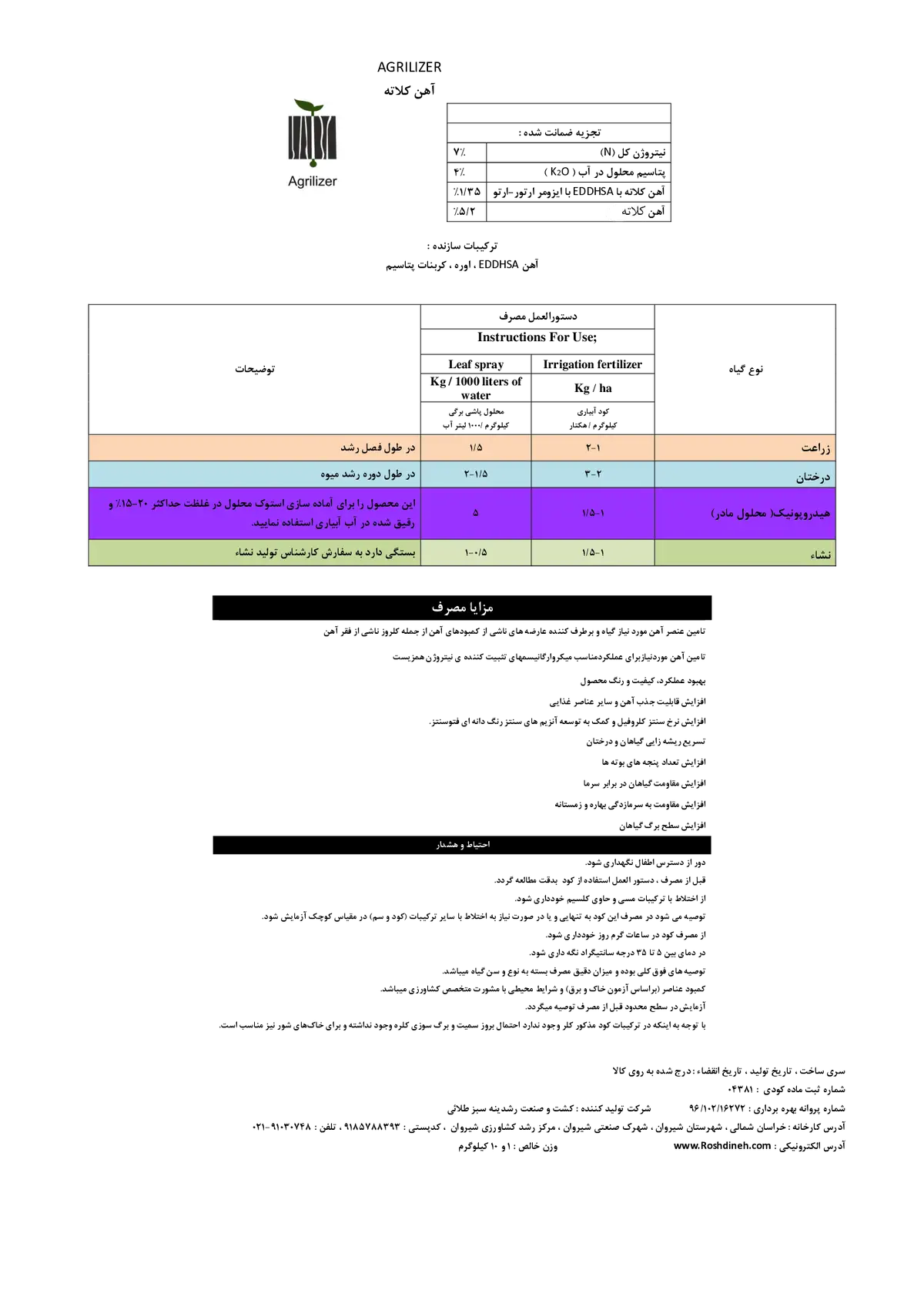 کلات آهن 6% اگریلیزر