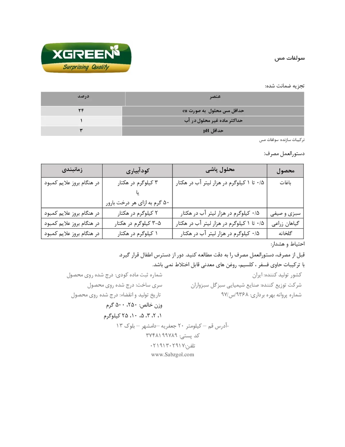 سولفات مس کسگرین