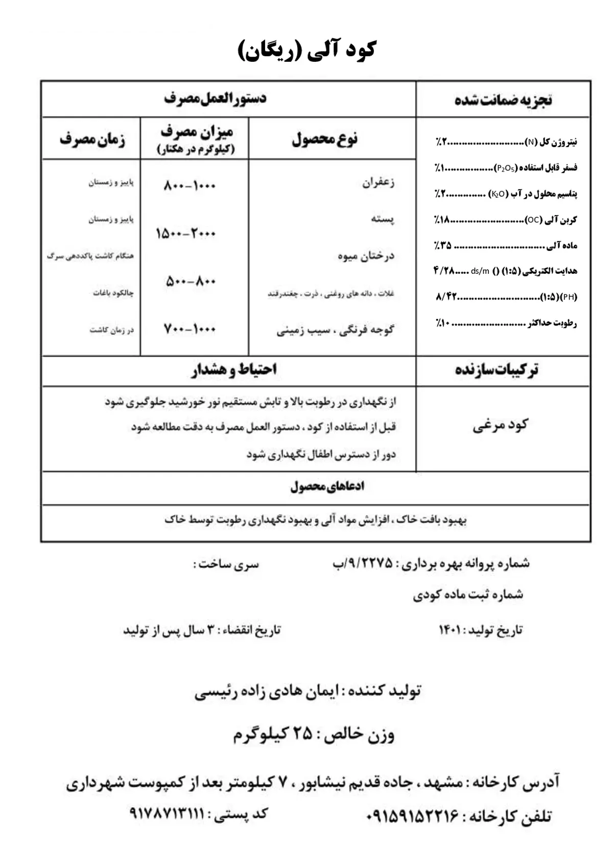 آلی جامد 2-1-2 ریگان