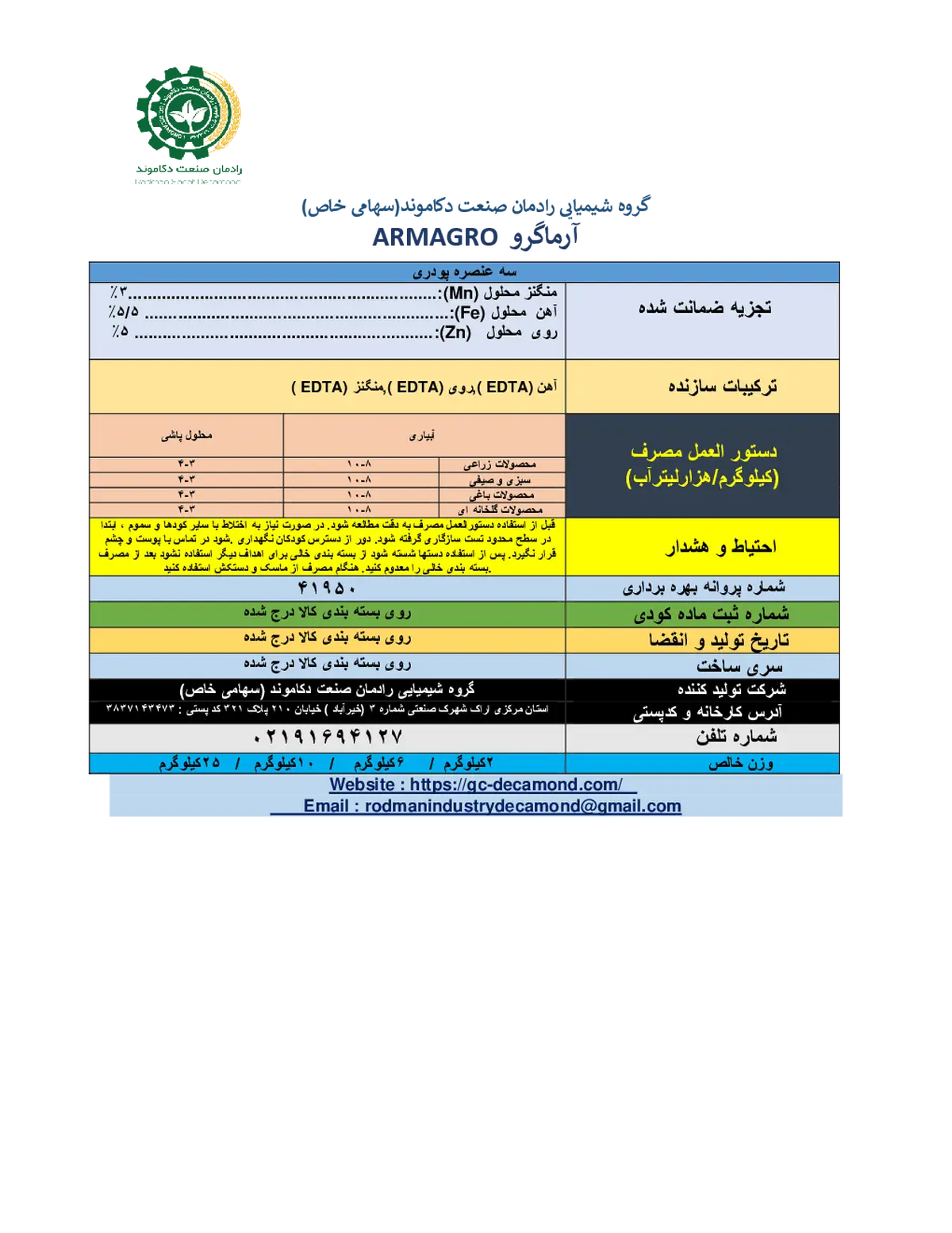 کود جامد- آهن ، روی ، منگنز آرماگرو