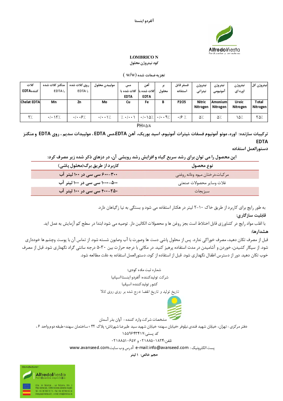 کود نیتروژنی مایع لومبریکو ن