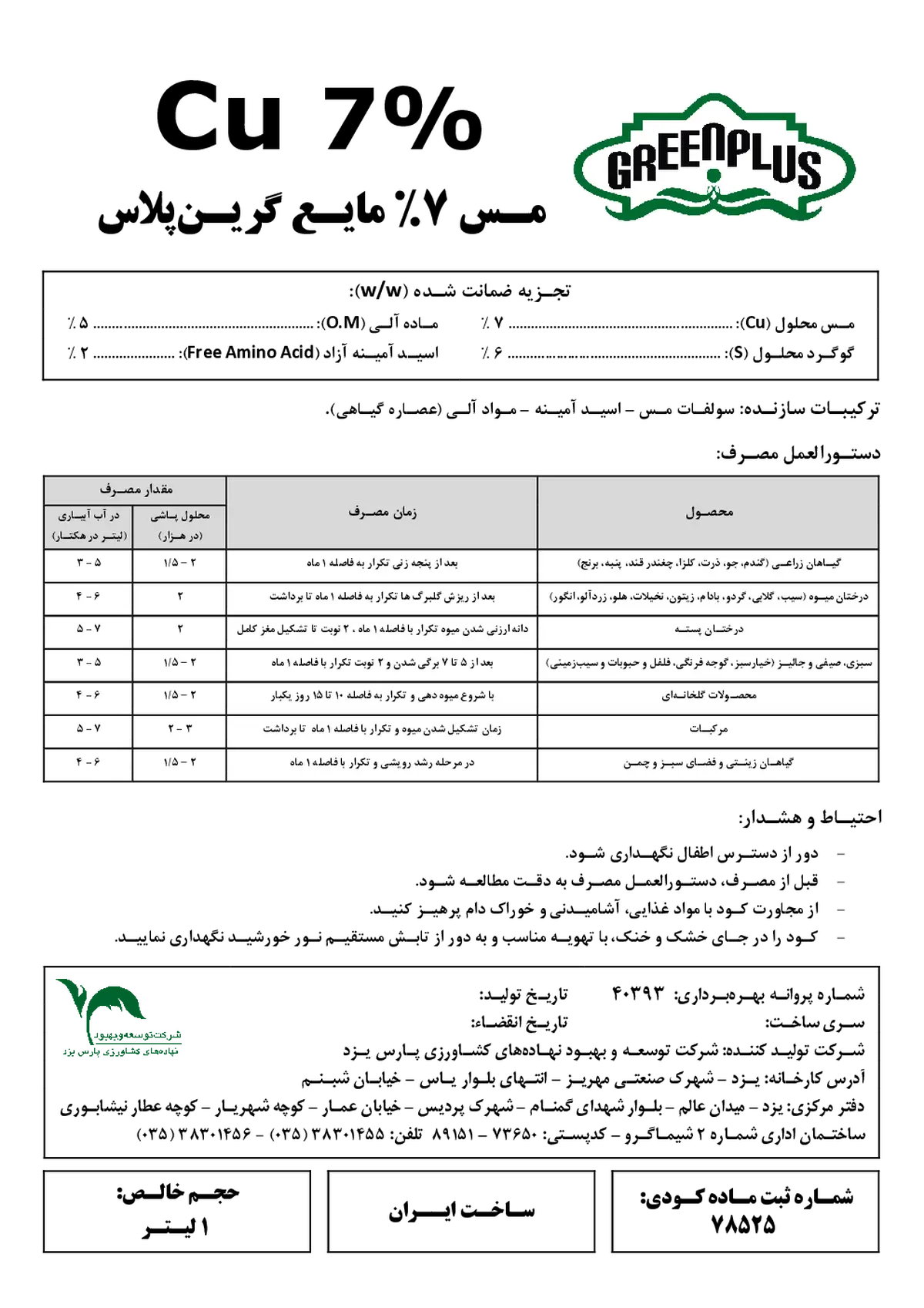 شیمیایی مس مایع گرین پلاس