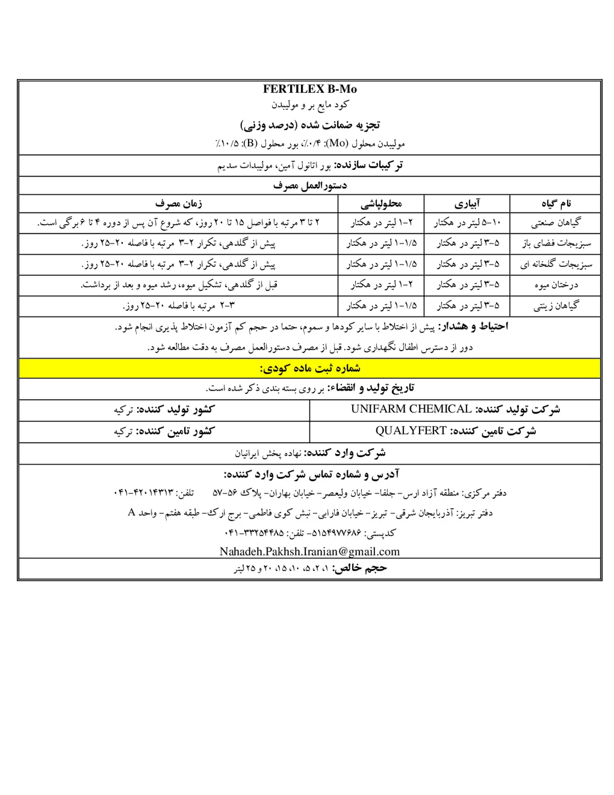 کود مایع بور و مولیبدن فرتیلکس ب-مولیبدن