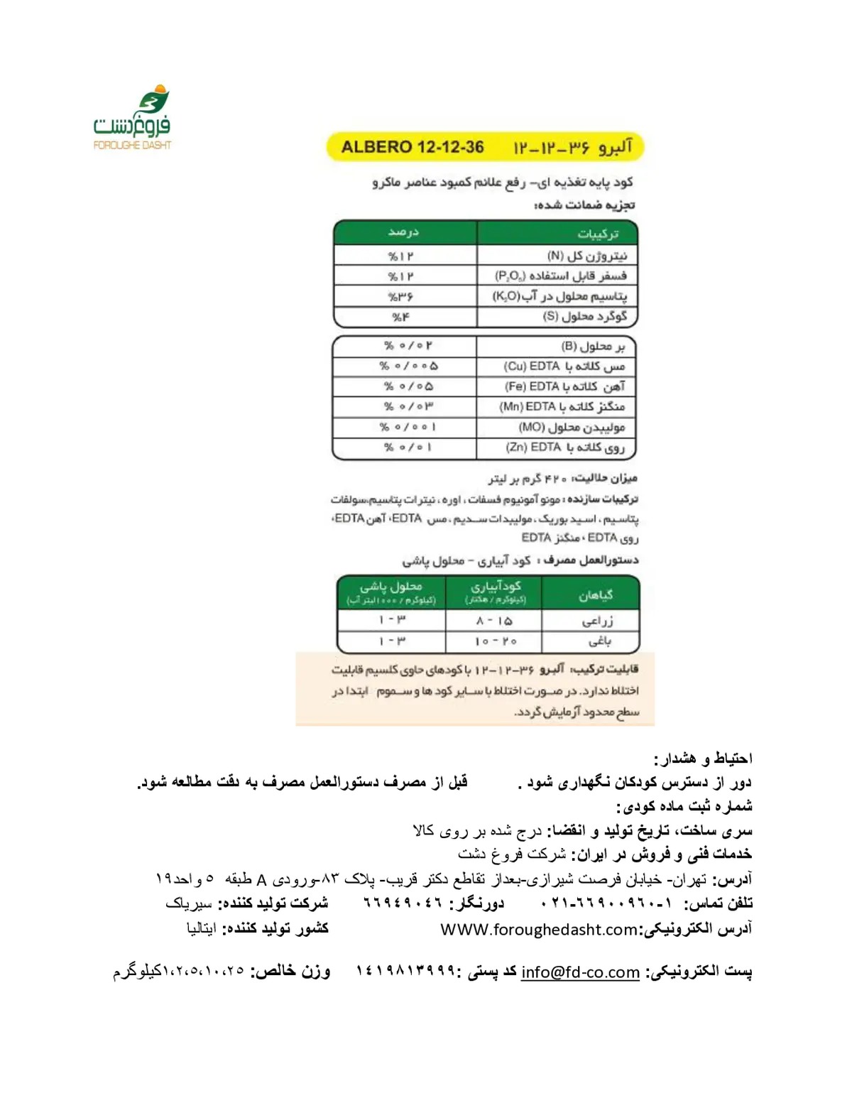 کود جامد36-12-12 البرو سیریاک