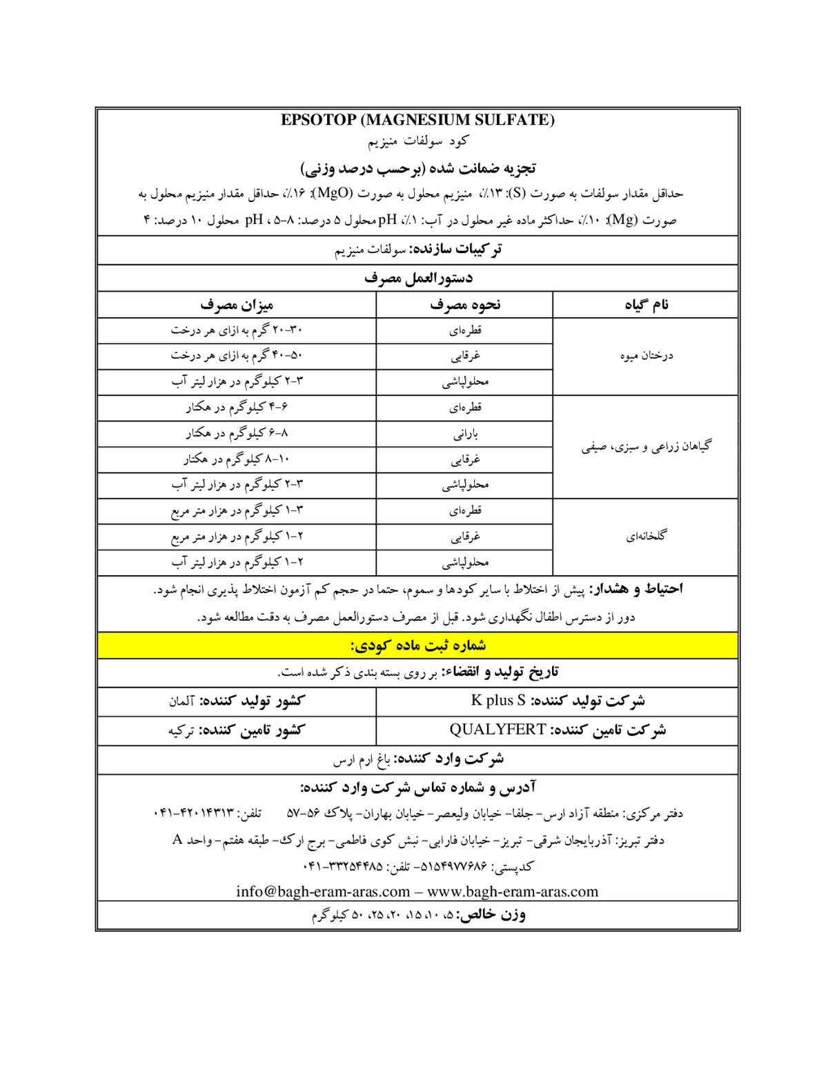 سولفات منیزیم اپسوتوپ