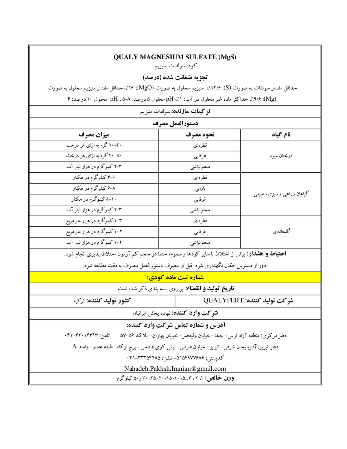 سولفات منیزیم قوالی