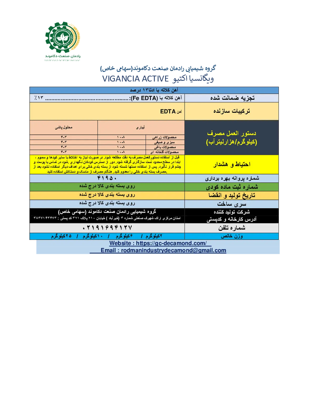 کلات آهن 1 3 درصد ویگانکیا اکتیو